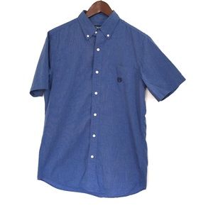 Chaps Blue Short Sleeve Button Down Shirt (Small)